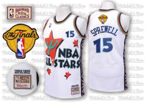 Men's Latrell Sprewell Golden State Warriors Adidas Authentic Gold White 1995 All Star Throwback 2017 The Finals Patch Jersey